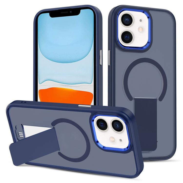 

For iPhone 11 Skin Feel Invisible Kickstand MagSafe Phone Case(Blue)