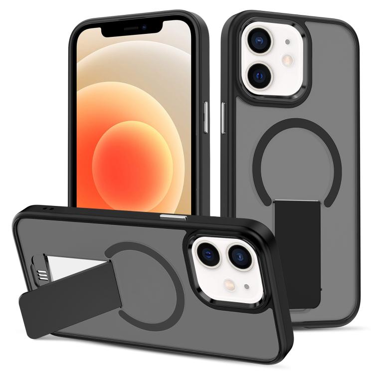 

For iPhone 12 Skin Feel Invisible Kickstand MagSafe Phone Case(Black)