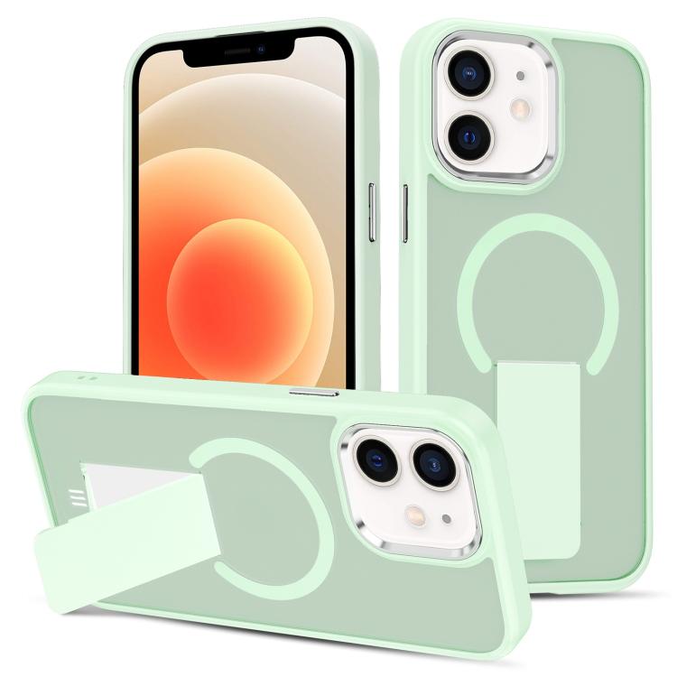 

For iPhone 12 Skin Feel Invisible Kickstand MagSafe Phone Case(Green)