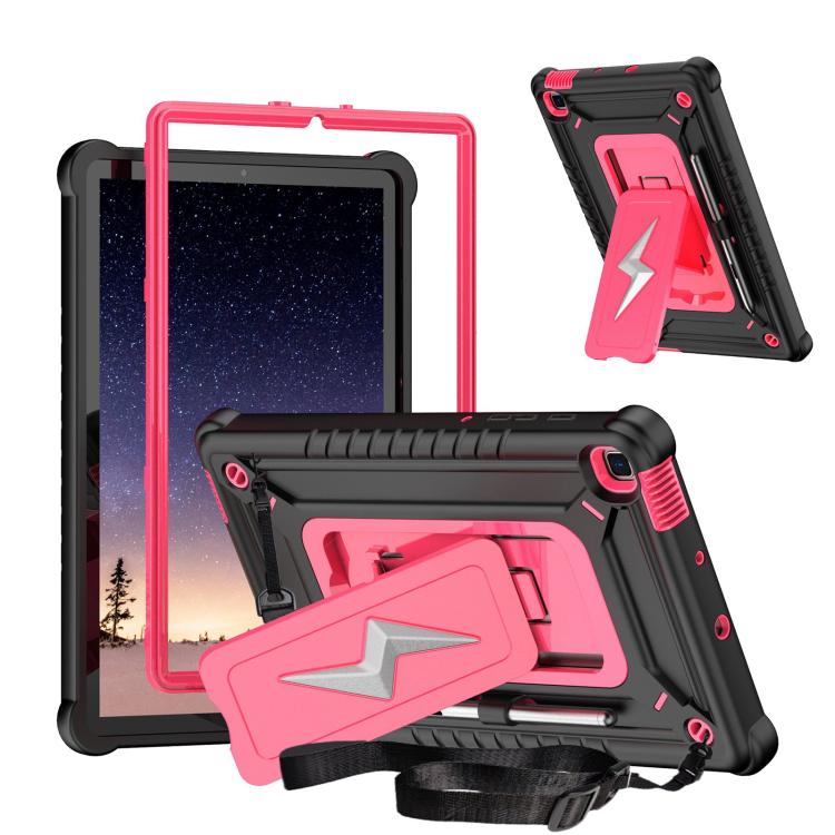 

For Samsung Galaxy Tab S6 Lite 2020 / 2024 Armor Bolt Shape Holder Silicone Hybrid PC Tablet Case(Black Rose Red)