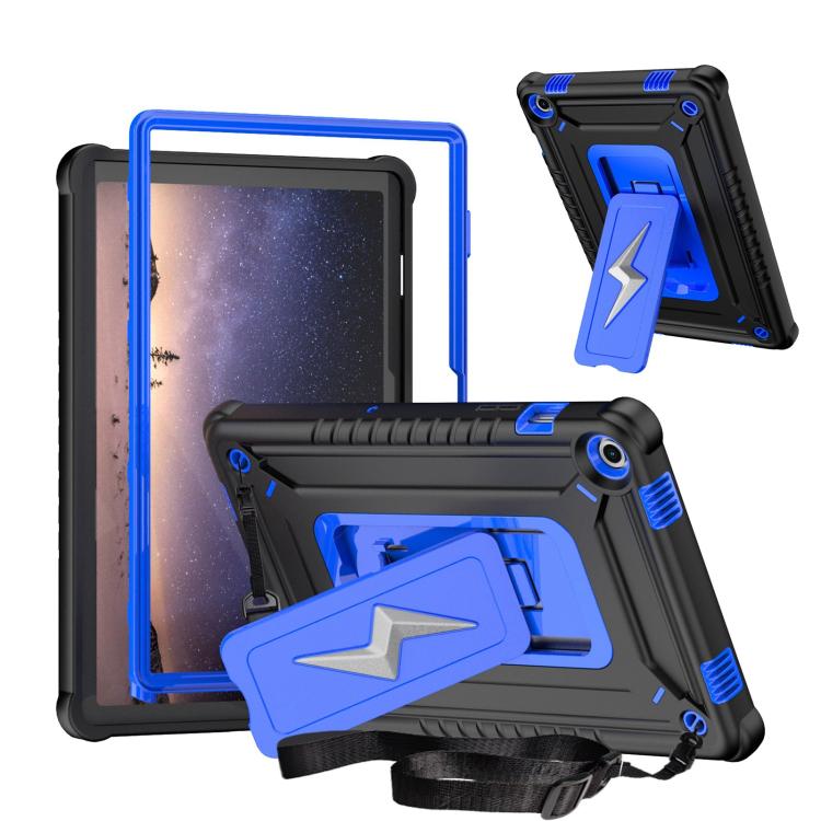 

For Samsung Galaxy Tab A9+ Armor Bolt Shape Holder Silicone Hybrid PC Tablet Case(Black Blue)