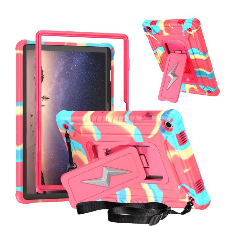 

For Samsung Galaxy Tab A9+ Armor Bolt Shape Holder Silicone Hybrid PC Tablet Case(Camouflage Rose Red)