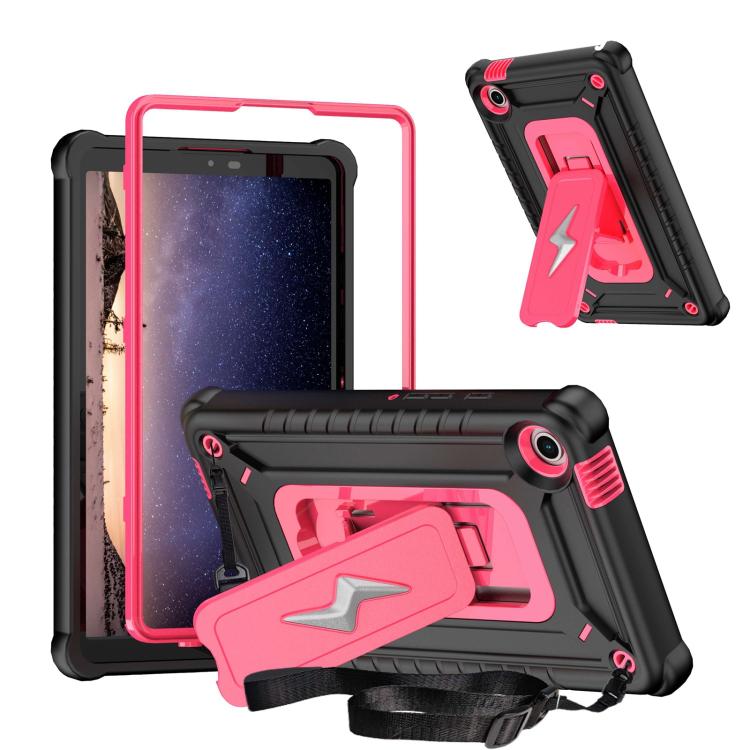 

For Samsung Galaxy Tab A9 Armor Bolt Shape Holder Silicone Hybrid PC Tablet Case(Black Rose Red)