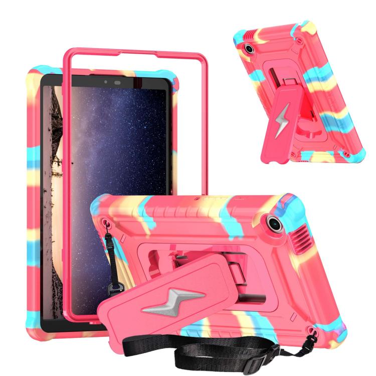 

For Samsung Galaxy Tab A9 Armor Bolt Shape Holder Silicone Hybrid PC Tablet Case(Camouflage Rose Red)