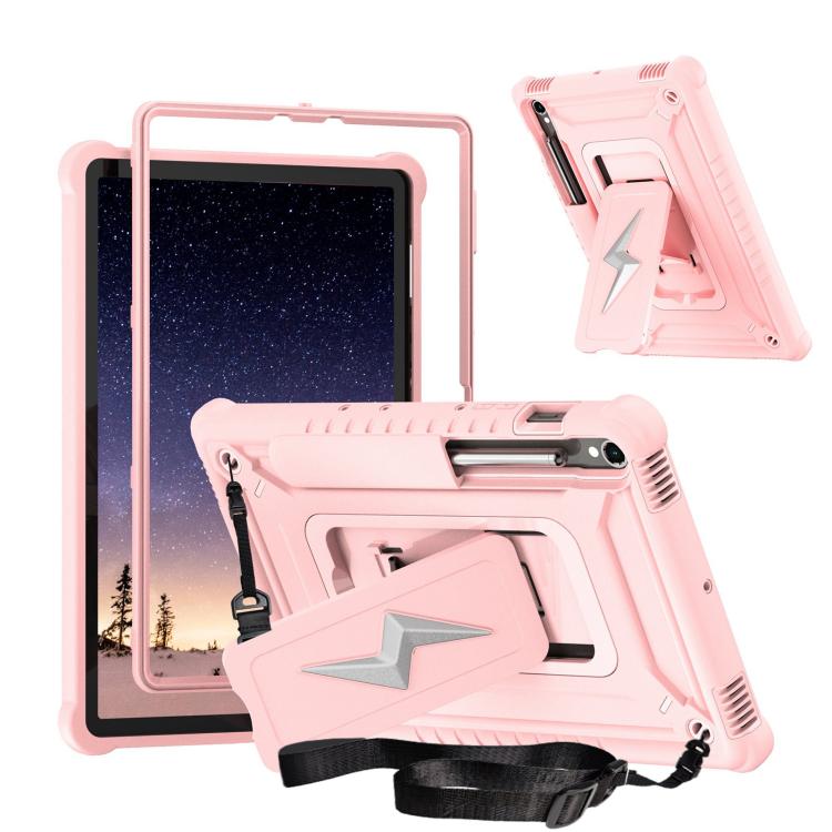 

For Samsung Galaxy Tab S9 FE / S9 / S8 Armor Bolt Shape Holder Silicone Hybrid PC Tablet Case(Rose Gold)
