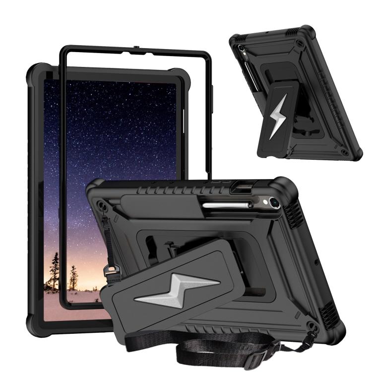 

For Samsung Galaxy Tab S9 FE / S9 / S8 Armor Bolt Shape Holder Silicone Hybrid PC Tablet Case(Black)