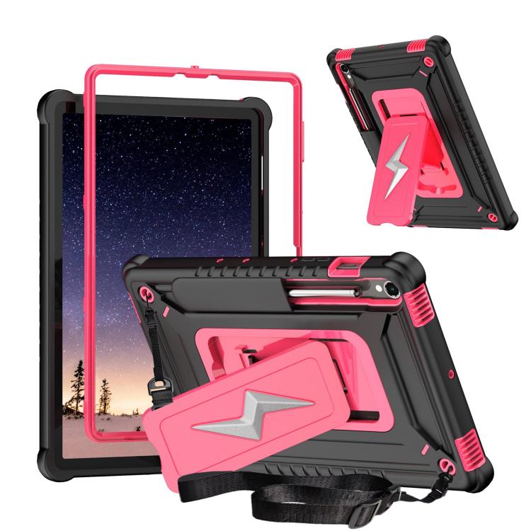 

For Samsung Galaxy Tab S9 FE / S9 / S8 Armor Bolt Shape Holder Silicone Hybrid PC Tablet Case(Black Rose Red)
