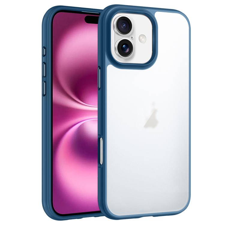 

For iPhone 16 Plus Phantom Frosted Airbag Shockproof Transparent Phone Case(Blue)