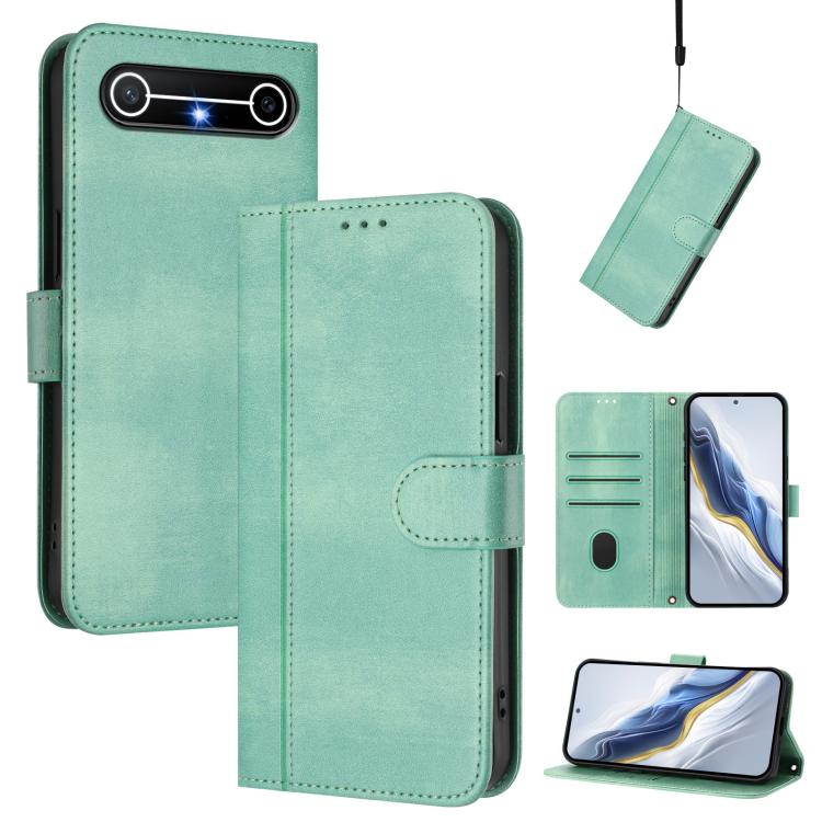 

For Tecno Spark Slim 5G Line Splicing Buckle Retro Leather Phone Case(Mint)