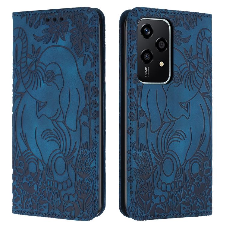 

For Honor 200 Lite Global Retro Elephant Embossed Leather Phone Case(Blue)