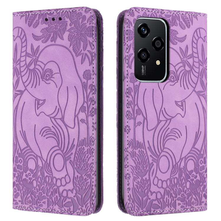 

For Honor 200 Lite Global Retro Elephant Embossed Leather Phone Case(Purple)