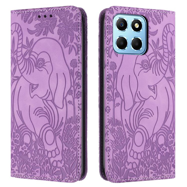 

For Honor X6 4G Retro Elephant Embossed Leather Phone Case(Purple)