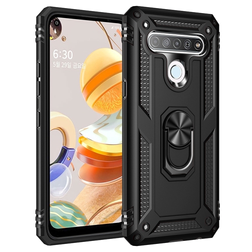 

For LG K61 Shockproof TPU + PC Protective Case with 360 Degree Rotating Holder(Black)