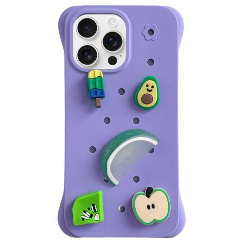 

For iPhone 16 Pro Max Solid Color Holes DIY Fruit PC Shockproof Phone Case(Purple)