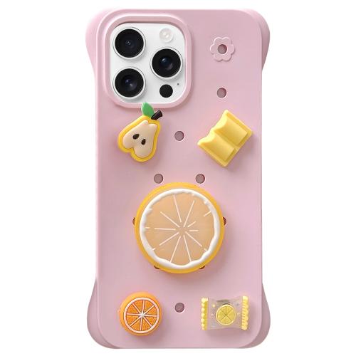 

For iPhone 16 Pro Solid Color Holes DIY Fruit PC Shockproof Phone Case(Pink)