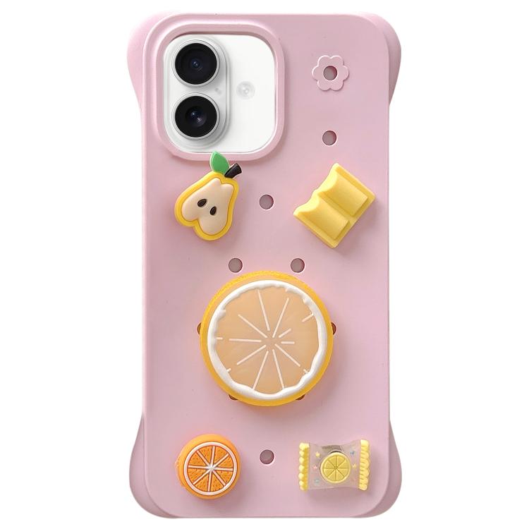 

For iPhone 16 Plus Solid Color Holes DIY Fruit PC Shockproof Phone Case(Pink)