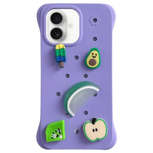 

For iPhone 16 Solid Color Holes DIY Fruit PC Shockproof Phone Case(Purple)