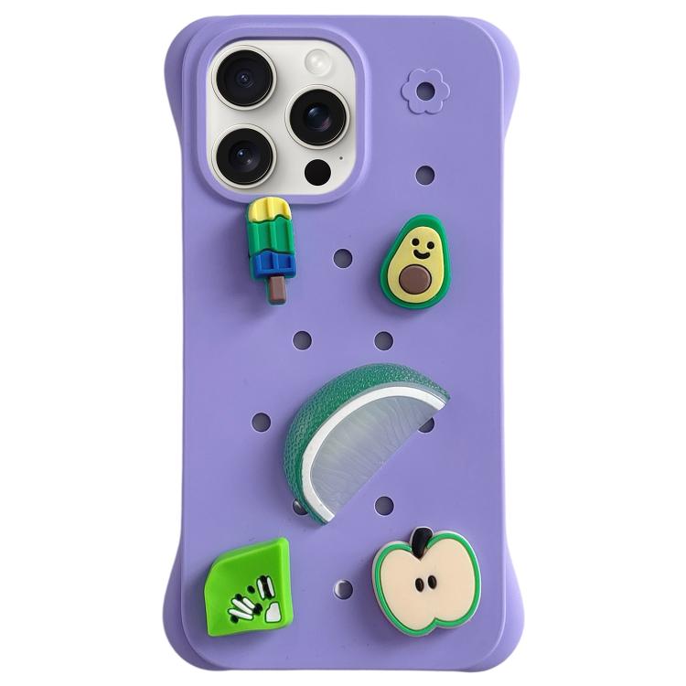

For iPhone 15 Pro Solid Color Holes DIY Fruit PC Shockproof Phone Case(Purple)