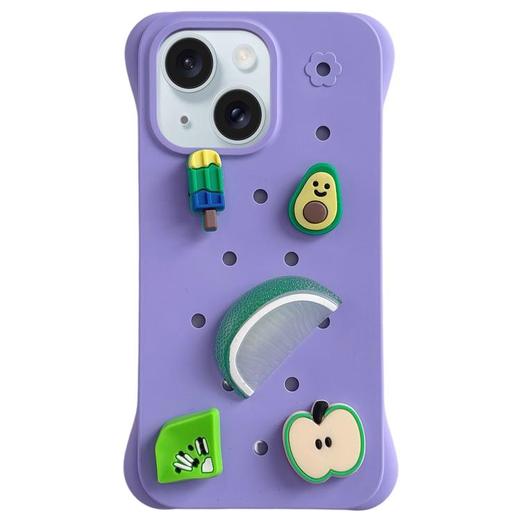 

For iPhone 15 Solid Color Holes DIY Fruit PC Shockproof Phone Case(Purple)