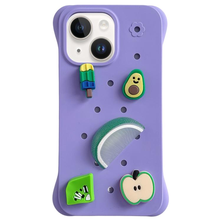 

For iPhone 14 Plus Solid Color Holes DIY Fruit PC Shockproof Phone Case(Purple)