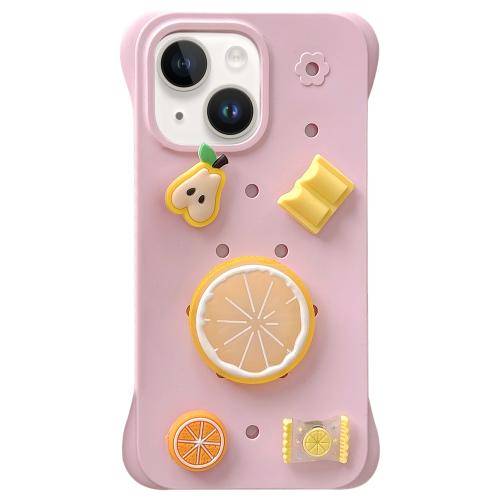 

For iPhone 14 Solid Color Holes DIY Fruit PC Shockproof Phone Case(Pink)