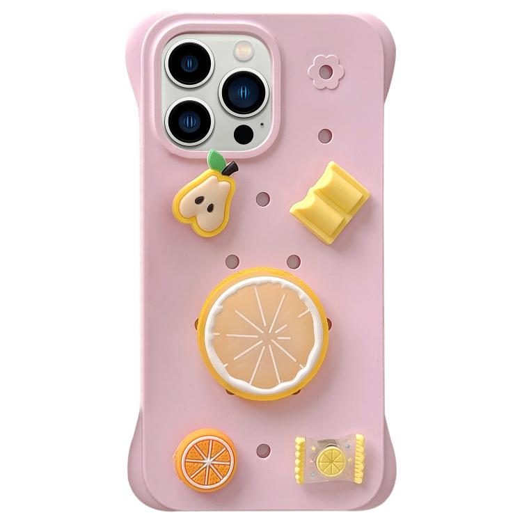 

For iPhone 13 Pro Solid Color Holes DIY Fruit PC Shockproof Phone Case(Pink)
