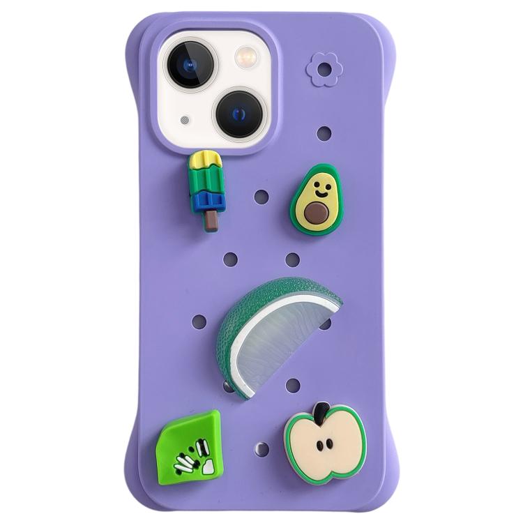 

For iPhone 13 Solid Color Holes DIY Fruit PC Shockproof Phone Case(Purple)