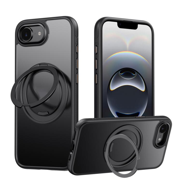 

For iPhone 16e Gear 360 Rotation MagSafe Holder Phone Case(Black)