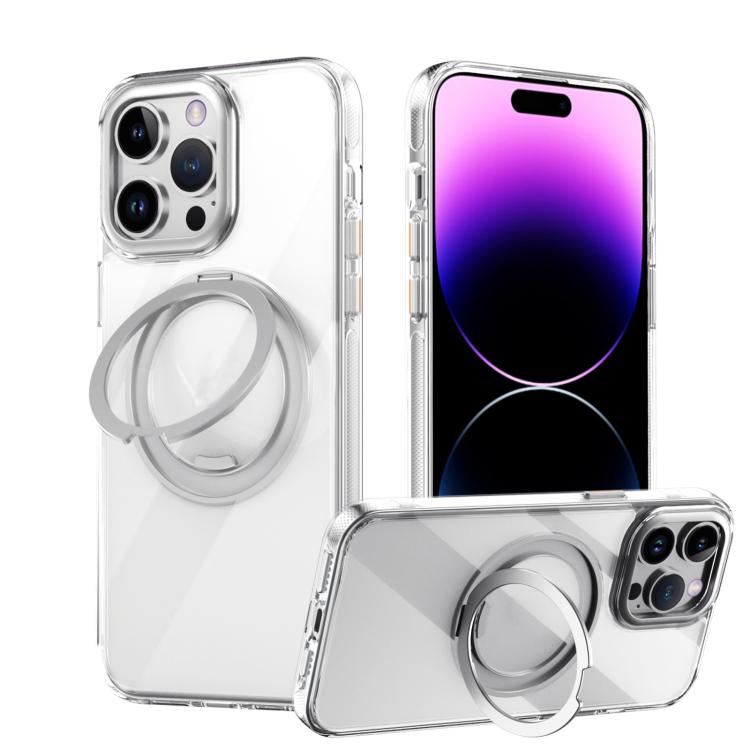 

For iPhone 15 Pro Max Gear 360 Rotation MagSafe Holder Phone Case(Transparent)