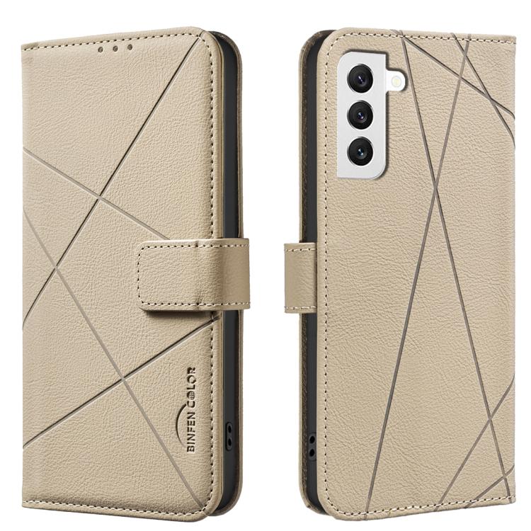 

For Samsung Galaxy S21 5G Geometric Pattern RFID Leather Phone Case(Beige)