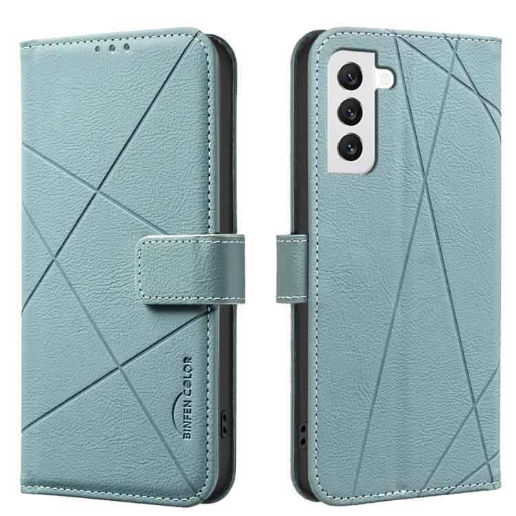 For Samsung Galaxy S21+ 5G Geometric Pattern RFID Leather Phone Case(Green)