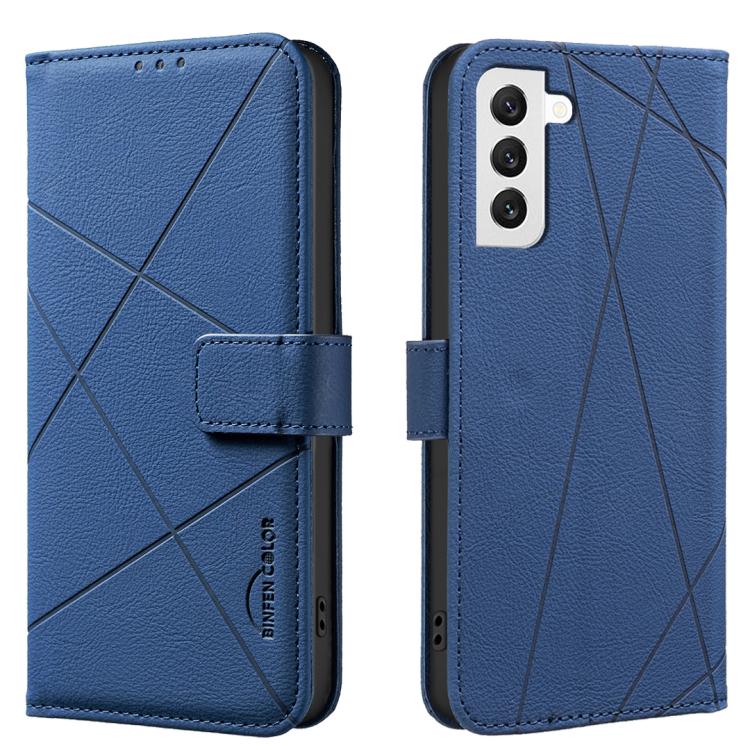 

For Samsung Galaxy S21 FE 5G Geometric Pattern RFID Leather Phone Case(Blue)