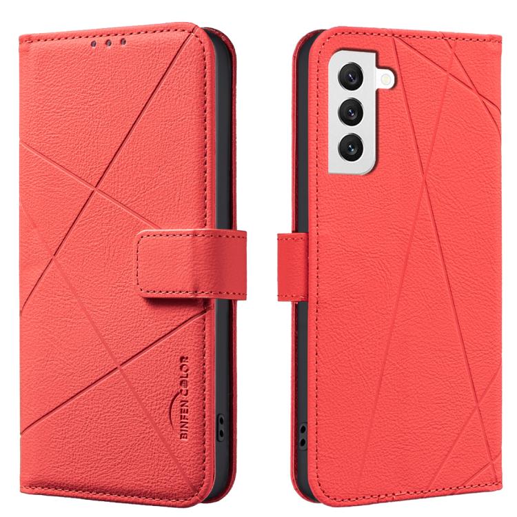 

For Samsung Galaxy S21 FE 5G Geometric Pattern RFID Leather Phone Case(Red)
