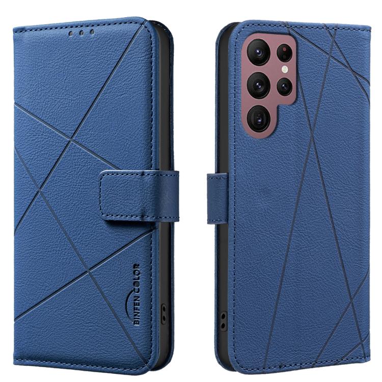 

For Samsung Galaxy S21 Ultra 5G Geometric Pattern RFID Leather Phone Case(Blue)