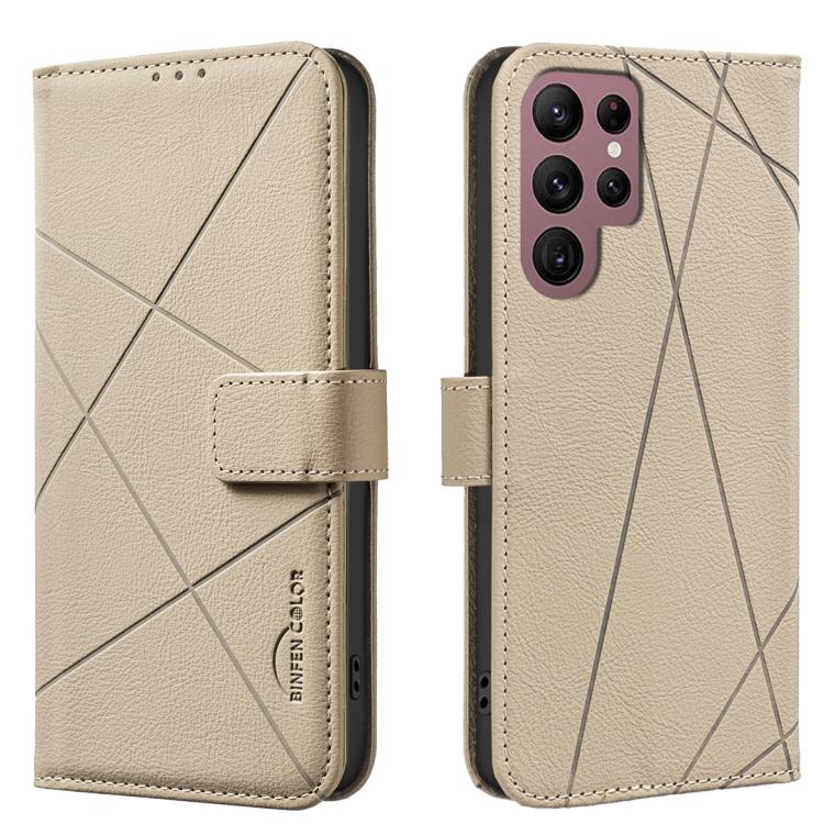 

For Samsung Galaxy S21 Ultra 5G Geometric Pattern RFID Leather Phone Case(Beige)