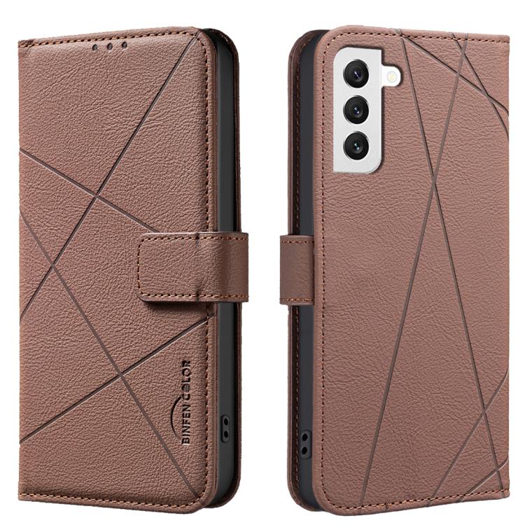 

For Samsung Galaxy S22 5G Geometric Pattern RFID Leather Phone Case(Brown)