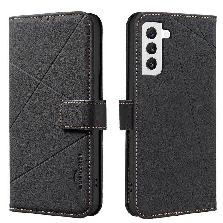 

For Samsung Galaxy S22 5G Geometric Pattern RFID Leather Phone Case(Black)