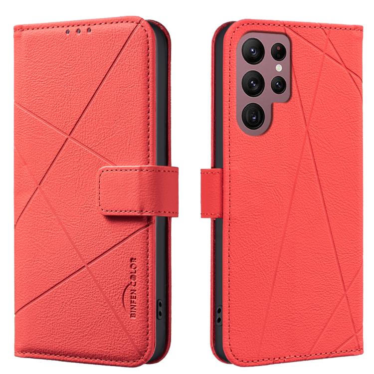 

For Samsung Galaxy S22 Ultra 5G Geometric Pattern RFID Leather Phone Case(Red)
