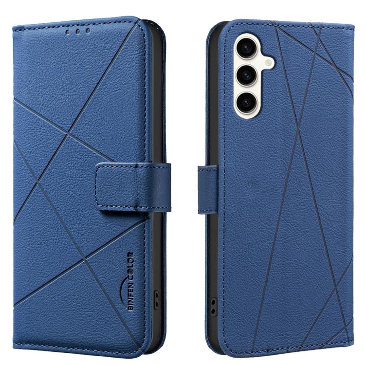 

For Samsung Galaxy S23 5G Geometric Pattern RFID Leather Phone Case(Blue)