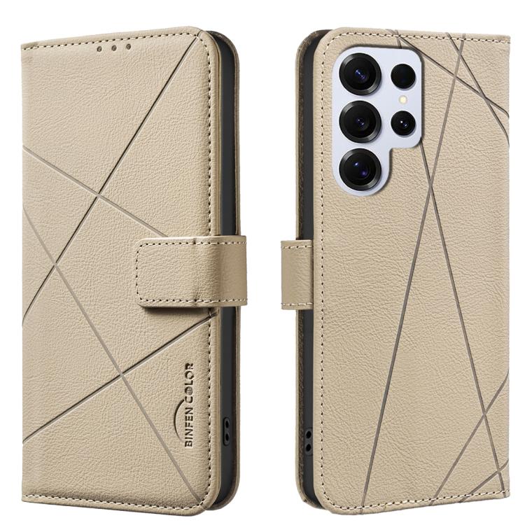 

For Samsung Galaxy S23 Ultra 5G Geometric Pattern RFID Leather Phone Case(Beige)