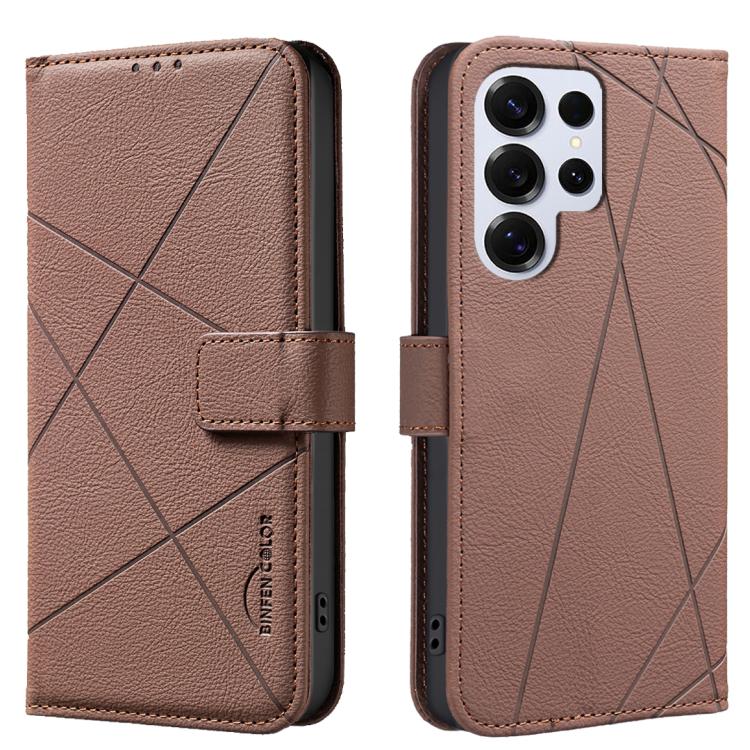 

For Samsung Galaxy S24 Ultra 5G Geometric Pattern RFID Leather Phone Case(Brown)