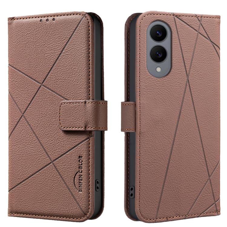 

For Samsung Galaxy S25 Edge 5G Geometric Pattern RFID Leather Phone Case(Brown)