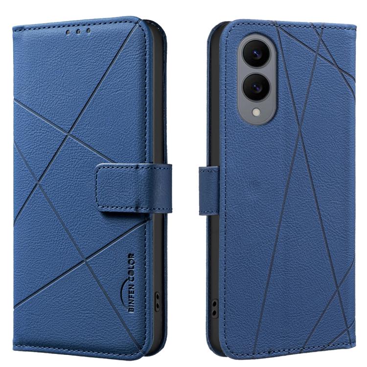 

For Samsung Galaxy S25 Edge 5G Geometric Pattern RFID Leather Phone Case(Blue)