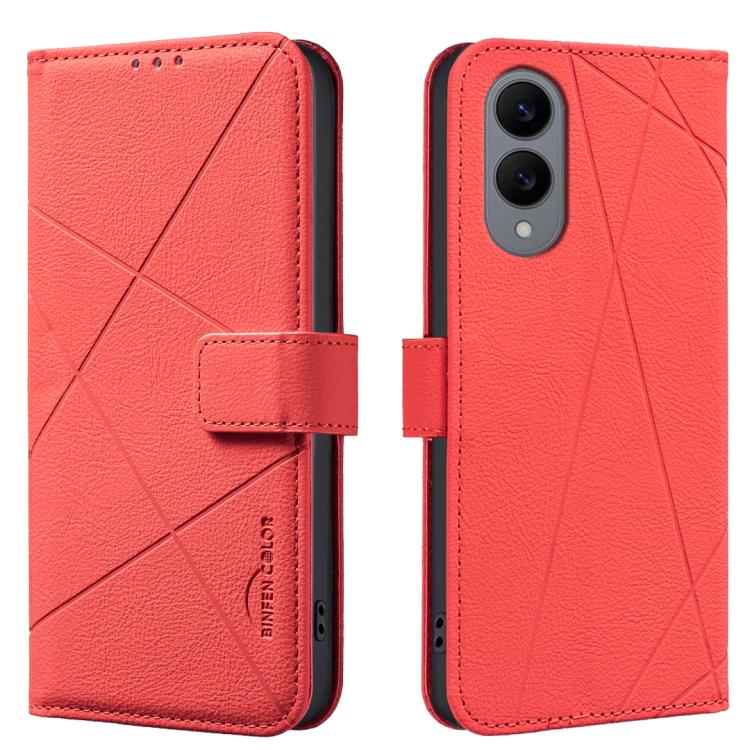 

For Samsung Galaxy S25 Edge 5G Geometric Pattern RFID Leather Phone Case(Red)
