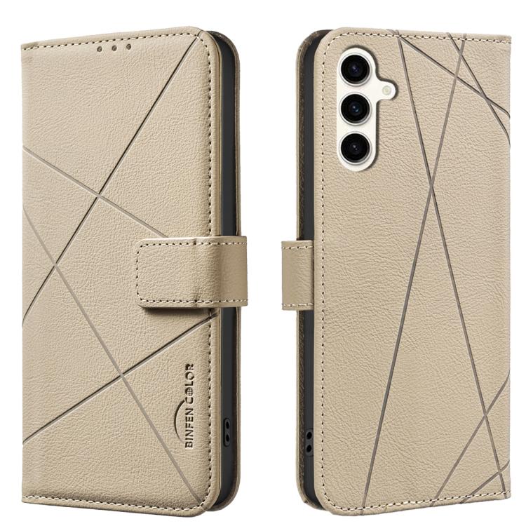 

For Samsung Galaxy S25 / S24 5G Geometric Pattern RFID Leather Phone Case(Beige)