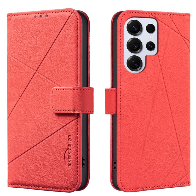 

For Samsung Galaxy S25 Ultra 5G Geometric Pattern RFID Leather Phone Case(Red)