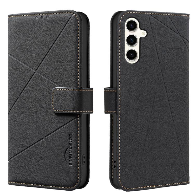 

For Samsung Galaxy S25 FE 5G Geometric Pattern RFID Leather Phone Case(Black)