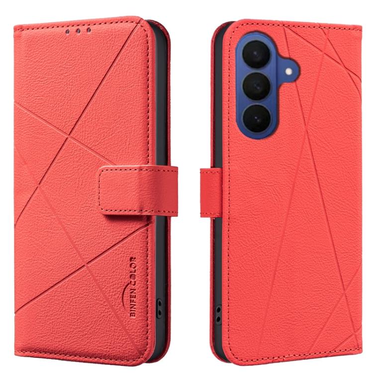 

For Samsung Galaxy S26 5G Geometric Pattern RFID Leather Phone Case(Red)