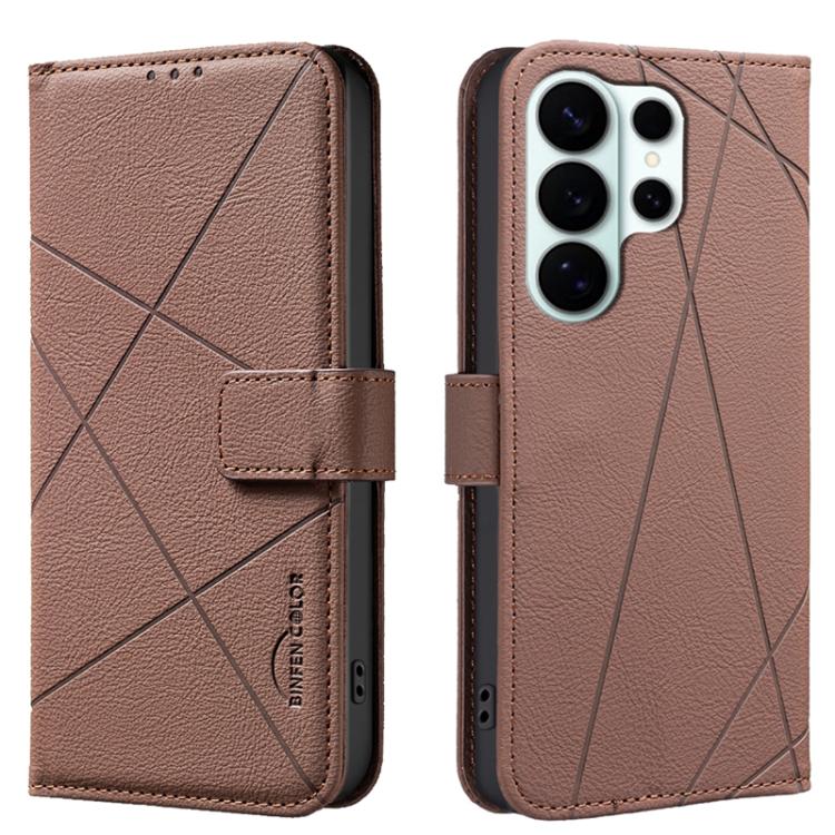

For Samsung Galaxy S26 Ultra 5G Geometric Pattern RFID Leather Phone Case(Brown)