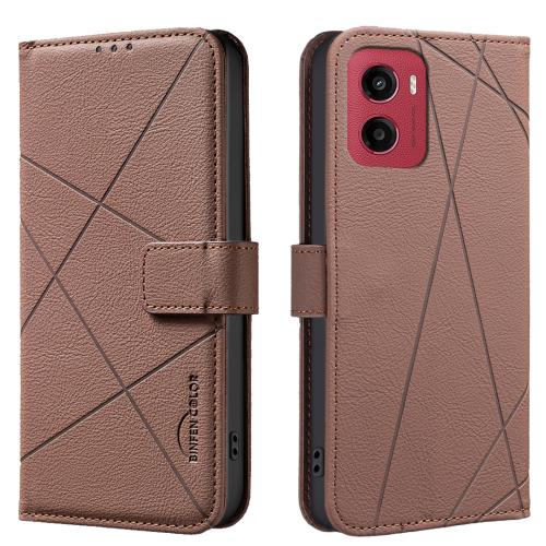 

For Motorola Moto G05 / E15 Geometric Pattern RFID Leather Phone Case(Brown)